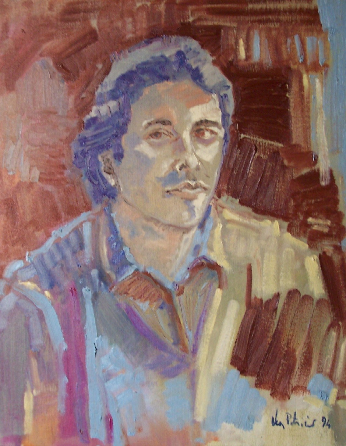 Autoritratto espressivo di Patrizio Oca del 1994, dipinto a olio su tela