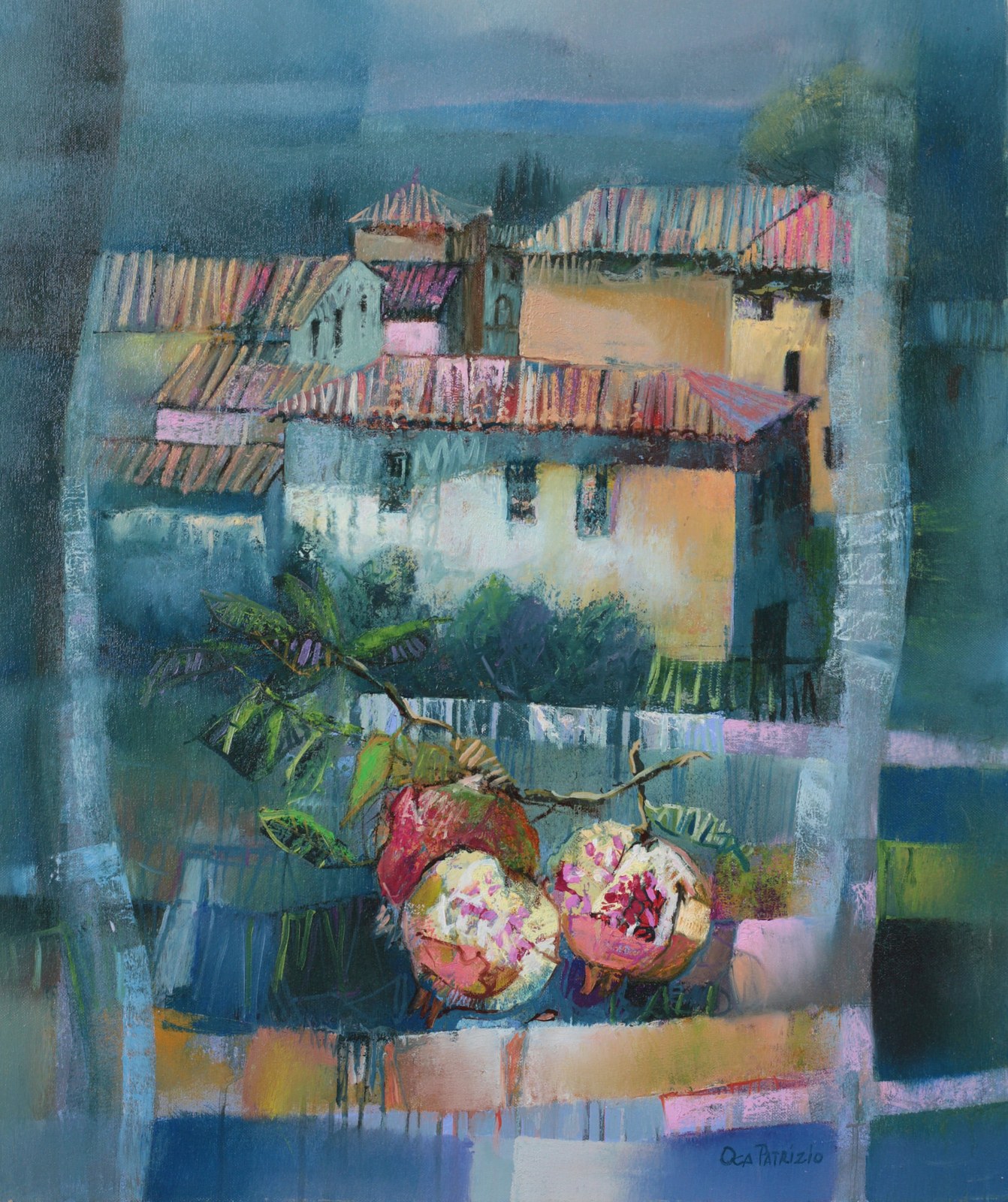 Composizione con melograno, dipinto di Patrizio Oca del 2006, olio su tela
