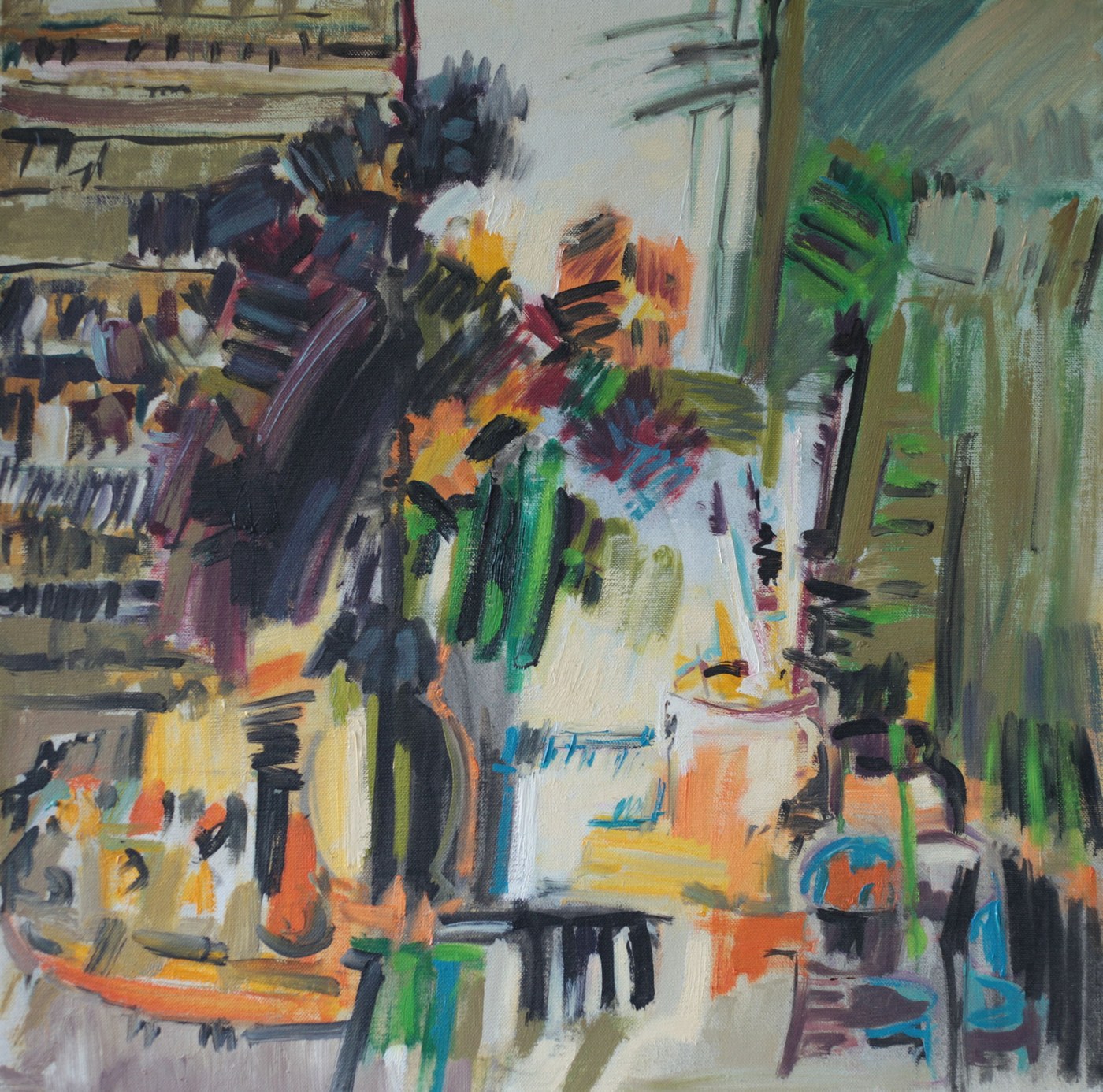 Fiori e pennelli, dipinto di Patrizio Oca del 1993, olio su tela
