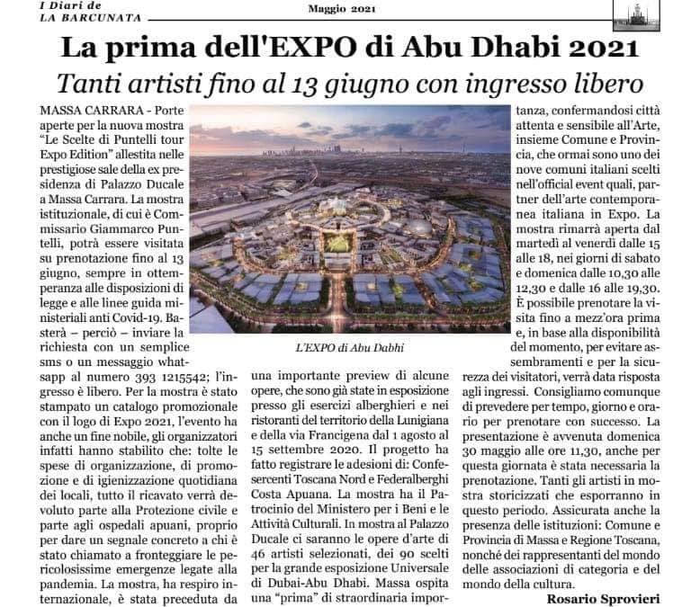 Articolo de La Nazione sulla prima dell'Expo di Abu Dhabi 2021