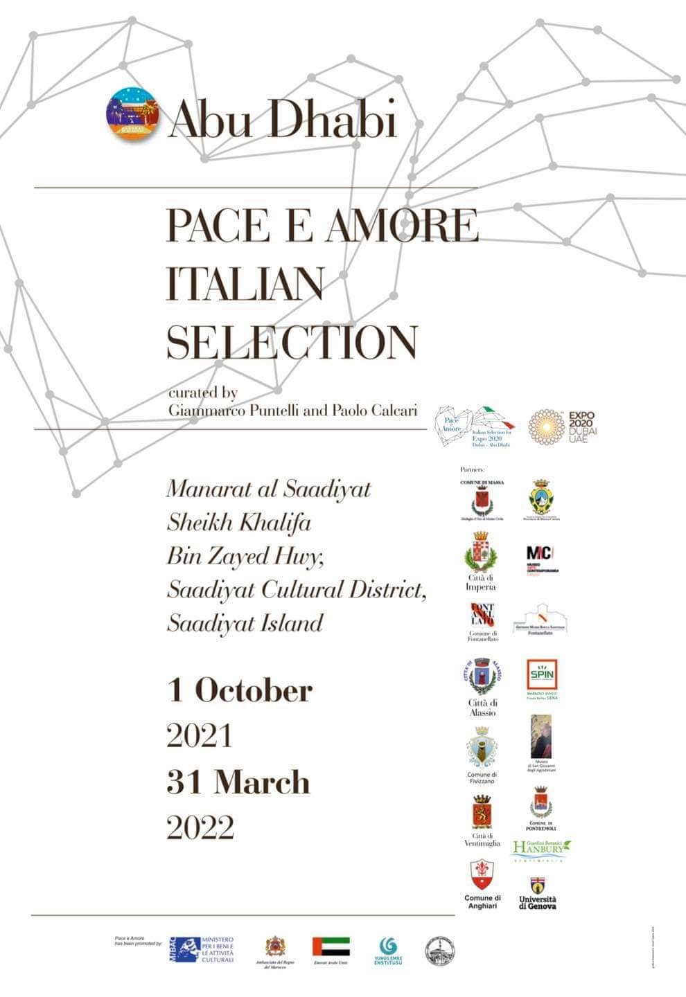 Locandina della mostra Pace e Amore Italian Selection ad Abu Dhabi