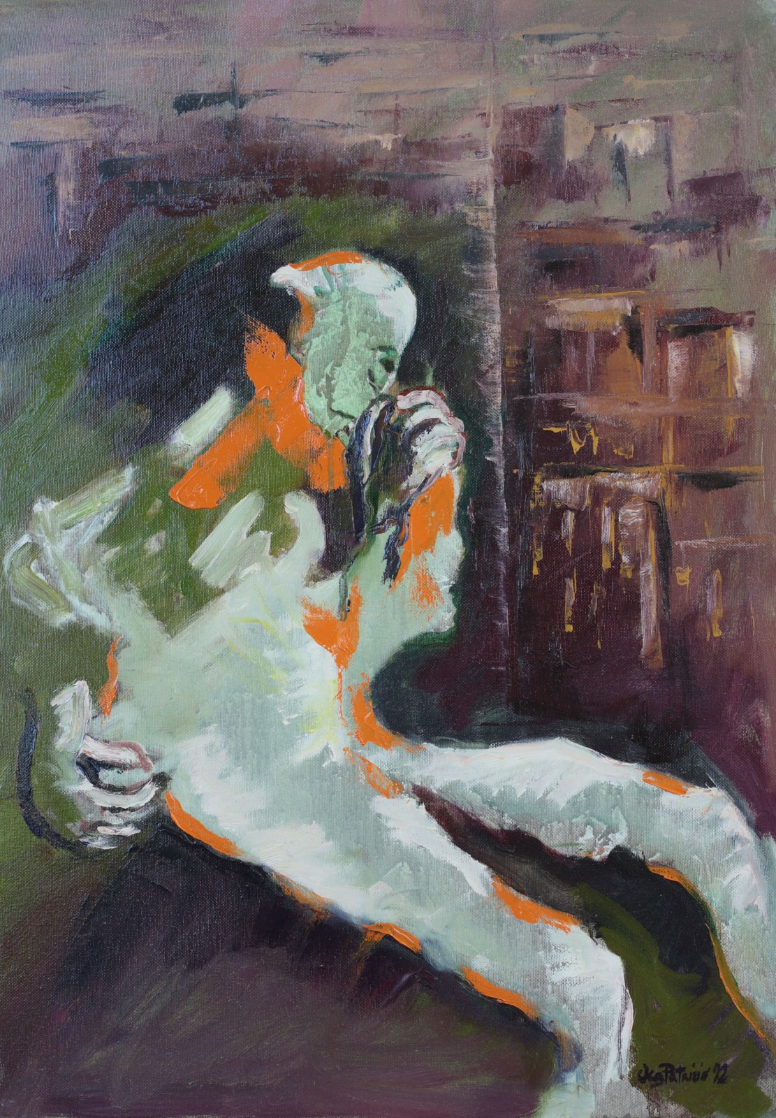 L'inquinamento soffoca l'uomo, dipinto di Patrizio Oca del 1992, olio su tela