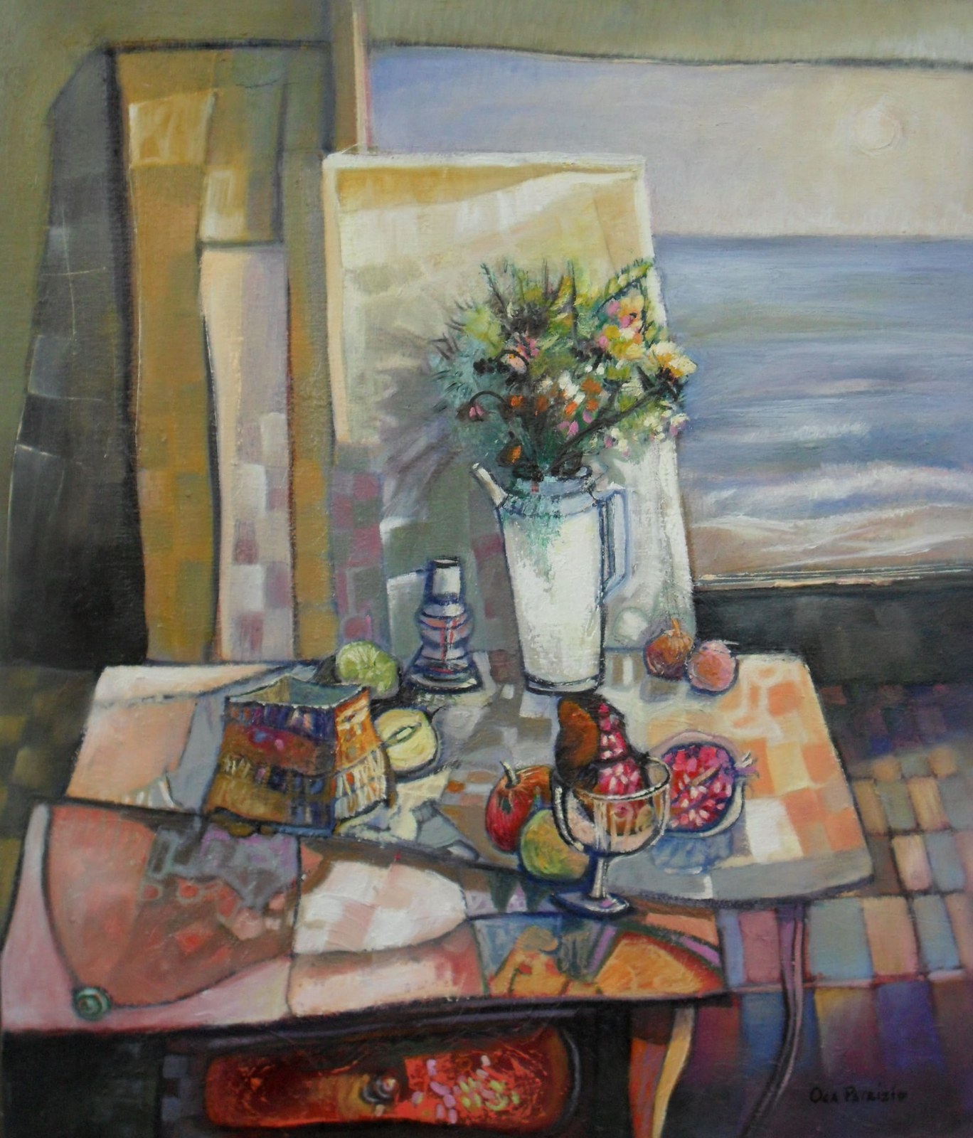 La sera, interno esterno, dipinto di Patrizio Oca del 2007, olio su tela