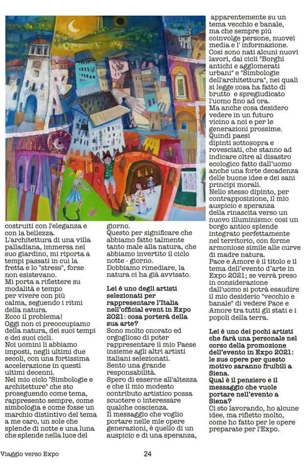 Pagina della rivista Viaggio verso Expo con l'opera e l'intervista a Patrizio Oca